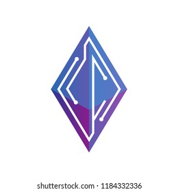 LC Initial letter block chain logo icon vector template. Looping mono line circuit letter on rhombus cube logo