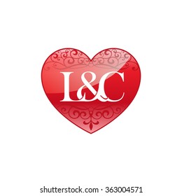 L&C initial letter couple logo with ornament heart shape