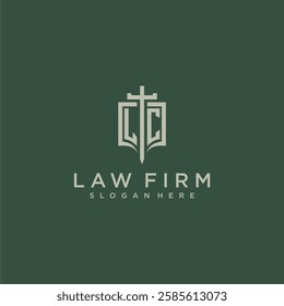 LC initial monogram for law firm with sword and shield logo image