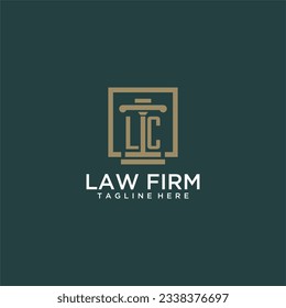 Logo del monograma inicial de la LC para la firma de abogados con diseño de hitos en cuadrado creativo