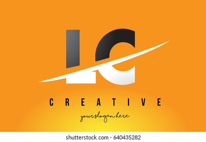 LC L C Letter Modern Logo Design with Swoosh Cutting the Middle Letters and Yellow Background.