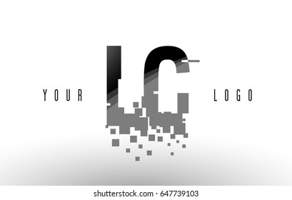 LC L C Pixel Letter Logo with Digital Shattered Black Squares. Creative Letters Vector Illustration.