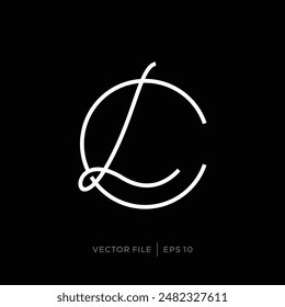 Iniciales de la letra LC diseño del logotipo del círculo del hilo escrito a mano
