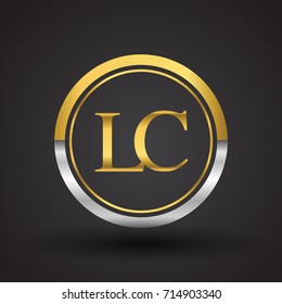 LC Letter logo in a circle, gold and silver colored. Vector design template elements for your business or company identity.