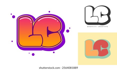 LC logo design for festival or party. Initial letter l and c in graffiti style. Creative modern lettering company name of font typography. Kids trendy logotype or identity. Vector illustration.