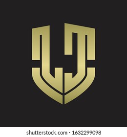LC Logo monogram with emblem shield shape design isolated gold colors on black background
