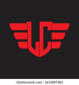 LC Logo monogram with emblem and wings element design template on red colors