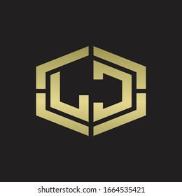 Monograma LC con forma hexagonal y placa de diseño redondeada en la línea de la pieza con colores dorados