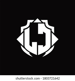 LC logo monogram with shield line and 3 arrows shape design template on black background