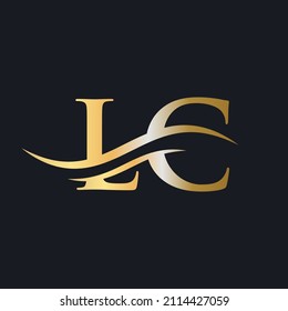 Signo de logotipo LC. Vector de logotipo LC de ondas de agua. Swoosh Letter LC Logo Design For Business And Company Identity