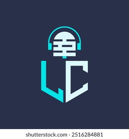 Design de logotipo de microfone LC para áudio, música e marca de podcast - ilustração de vetor profissional de logotipo LC letra para indústrias criativas