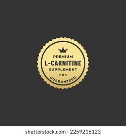 Sello de L-Carnitina o vector de la etiqueta del suplemento de L-Carnitina sobre fondo negro. Mejor logotipo o etiqueta del suplemento de L-Carnitina. Adecuado para productos sanitarios. Sello de L-Carnitina para productos ricos en aminoácidos.