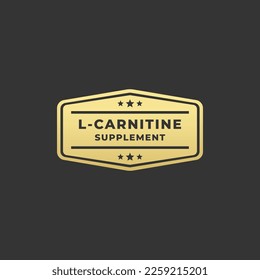 L-Carnitine Seal Vector or L-Carnitine Supplement Label Vector On Black Background. L-Carnitine Supplement logo or label. Suitable for health products. L-Carnitine seal for products rich in amino acid