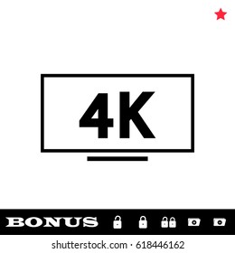 LCD 4k icon flat. Black pictogram on white background. Vector illustration symbol and bonus button open and closed lock, folder, star
