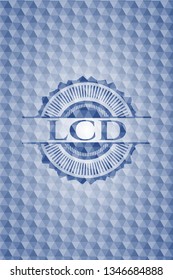 LCD blue badge with geometric background.