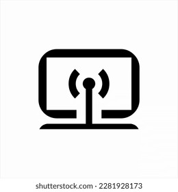LCD computer screen illustration logo design with simple internet signal symbol..