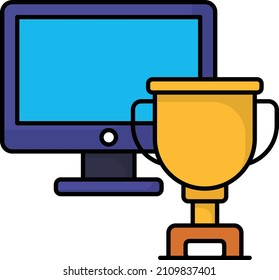 LCD With Cup Trophy Vector Icon Design, E-sports Or Mind Sport Symbol, Digital Sports Equipment Sign, Video Games Hardware Stock Illustration, Achievement Unlocked Concept