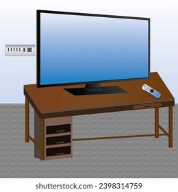 LCD Flat TV screen.  Modern blank screen lcd, led on wall. 4K TV flat screen lcd or led. Realistic TV screen. Vector illustration