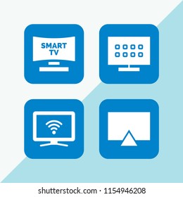lcd icon. 4 lcd set with tv and smart tv vector icons for web and mobile app
