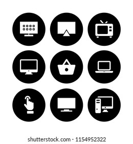 lcd icon. 9 lcd set with smart tv, touch screen, open laptop computer and tv vector icons for web and mobile app