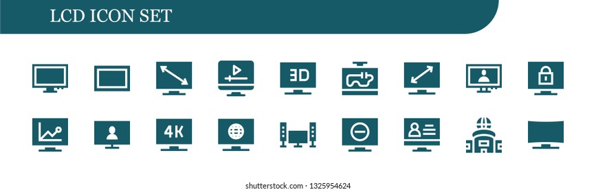 lcd icon set. 18 filled lcd icons.  Collection Of - Monitor, Screen, Television