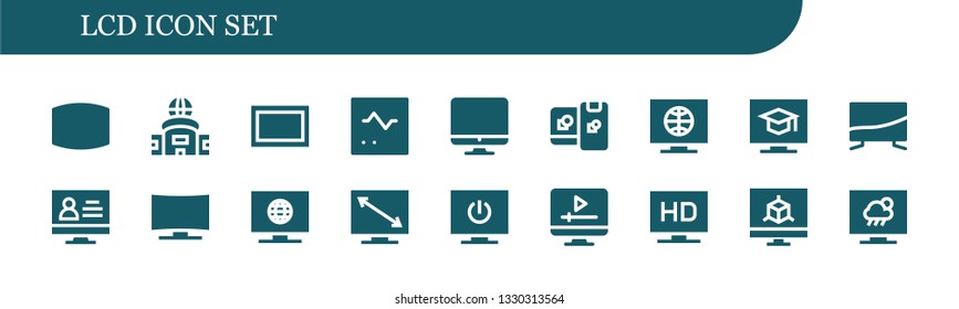 lcd icon set. 18 filled lcd icons.  Collection Of - Screen, Television, Monitor, Computing