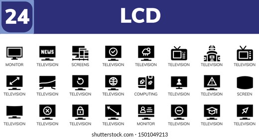 lcd icon set. 24 filled lcd icons.  Simple modern icons about  - Monitor, Television, Screens, Computing, Screen