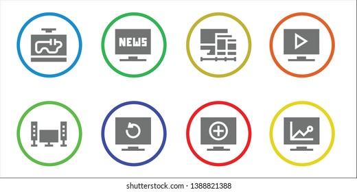 lcd icon set. 8 filled lcd icons.  Simple modern icons about  - Television, Screens