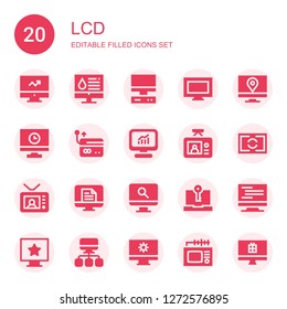 lcd icon set. Collection of 20 filled lcd icons included Computer, Tv, Screen