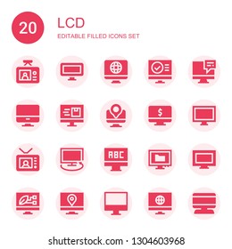 lcd icon set. Collection of 20 filled lcd icons included Tv, Computer, Screen
