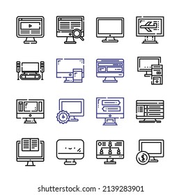 lcd Symbol Set mit Zeilensymbole. Moderner Thin Line Stil. Geeignet für Web- und Mobile-Icon. Vektorgrafik EPS10.