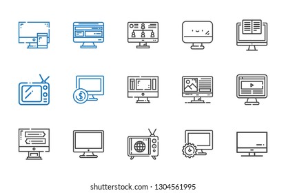 lcd icons set. Collection of lcd with screen, computer, tv, monitor. Editable and scalable lcd icons.