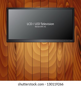 LCD / LED TV on the wood wall Vector Illustration, EPS 10.