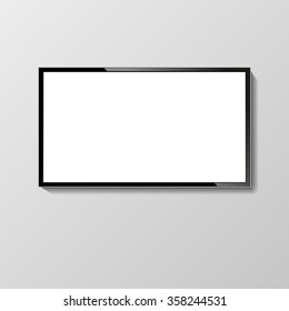 LCD or LED tv screen hanging on the wall. Display blank, technology digital, electronic equipment, mockup. Vector illustration