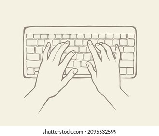 Lcd macbook keypad on light white table desk backdrop. Black line drawn led netbook. Www social data key emblem sign sketch modern art doodle style pad text space. Close up palm push above top view