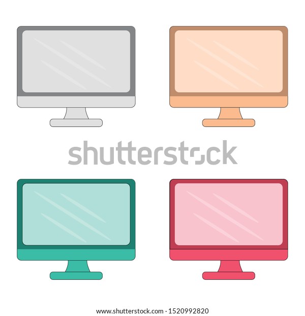 Lcd Monitor PC Desktop Flat Vector Simple\
Design Four Colour or many colour\
model