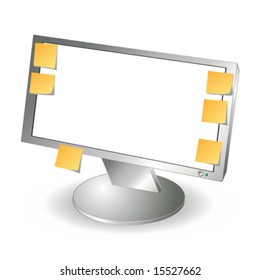 LCD monitor and post it notes with copy space