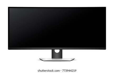 LCD monitor with wide screen isolated on white background. Vector illustration