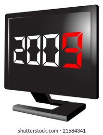 LCD screen with 2009 digital numbers vector