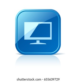 Icono de pantalla LCD en botón web azul