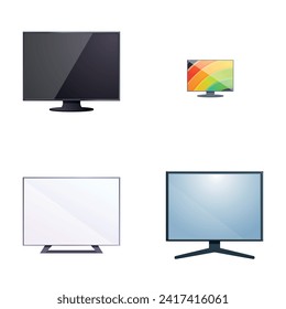 Lcd screen icons set cartoon vector. Tv and computer monitor screen. Modern technology