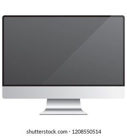 LCD screen isolated on background. Black glossy monitor, vector illustration. Modern PC sleek display.