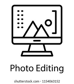 
Lcd screen with landscapes and tools showing photo editing concept 
