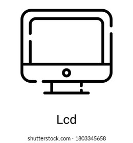 LCD, icono de línea de pantalla aislado en fondo blanco