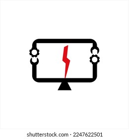 LCD screen logo design with unique thunderbolt symbol with gear and wrench.
