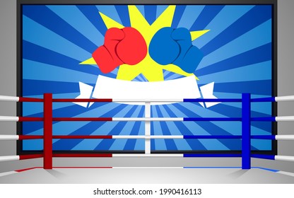 lcd screen on the boxing ring with spotlight in the hall