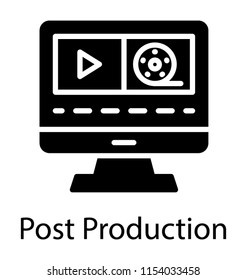 
Lcd screen with play button and reel showing post production icon
