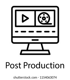 
Lcd Screen With Play Button And Reel Showing Post Production Icon
