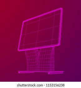 LCD Screen Stand. Trade Show Booth. Tv info kiosk wireframe low poly mesh vector illustration