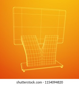 LCD Screen Stand. Trade Show Booth. Tv info kiosk wireframe low poly mesh vector illustration